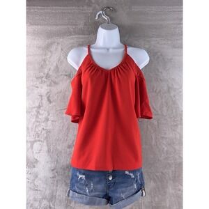 Trina Turk Blouse Womens Size XS Red Cold Shoulder Flowy Lightweight Top